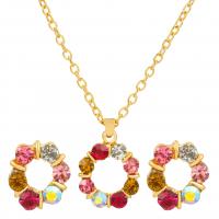 Set gioielli in lega di zinco, Orecchino a bottone & Collana, lega in zinco, placcato color oro, 2 pezzi & gioielli di moda & per la donna & con strass, multi-colore, 17mm, Lunghezza 48 cm, Venduto da set