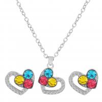 Set gioielli in lega di zinco, Orecchino a bottone & Collana, lega in zinco, with 5cm extender chain, placcato color oro, gioielli di moda & per la donna & con strass, multi-colore, 14mm, Lunghezza 45.5 cm, Venduto da set