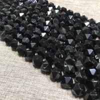 Μαύρο Obsidian χάντρες, Οψιάνος, γυαλισμένο, DIY & διαφορετικό μέγεθος για την επιλογή & πολύπλευρη, μαύρος, Sold Per Περίπου 38-40 cm Strand