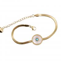 Bijoux bracelet en acier inoxydable, Acier inoxydable 304, avec turquoise synthétique & coquille blanche, avec 5cm chaînes de rallonge, Plat rond, unisexe, doré, Longueur Environ 16 cm, Vendu par PC