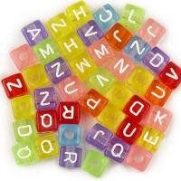 Abalorios Acrílicos de Letras, Acrílico, Cúbico, Bricolaje & diferentes estilos para la opción, color mixto, 10x10x10mm, agujero:aproximado 4mm, 50PCs/Bolsa, Vendido por Bolsa