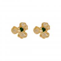 Brass Stud Earring with Cubic Zirconia Flower plated fashion jewelry & for woman nickel lead & cadmium free Sold By Pair