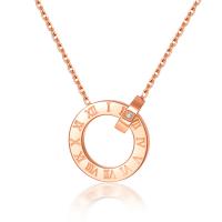 Collier d'acier titane, beignet, Plaqué d'or rose, avec chiffre romain & chaîne ovale & pour femme & avec strass, Longueur Environ 18 pouce, Vendu par PC