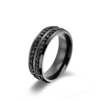 Bague acier titane, unisexe & normes différentes pour le choix & avec strass, noire, Taille:6-13, Vendu par PC