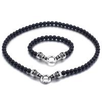 Titanium Steel Necklace with Glass Beads & for man black Sold By PC