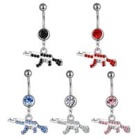 Rustfrit stål Belly Ring, 316L Stainless Steel, poleret, for kvinde & med rhinestone, flere farver til valg, 25x40mm, Solgt af PC