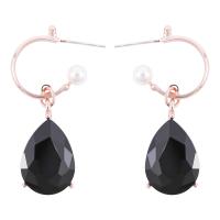 Pendientes de Gota en Latón, metal, con Perlas plásticas, chapado en color rosa dorada, para mujer, Negro, libre de níquel, plomo & cadmio, 13x40mm, Vendido por Par