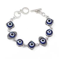 Bracelet Evil Eye bijoux, alliage de zinc, Placage de couleur argentée, pour femme & émail, bleu, protéger l'environnement, sans nickel, plomb et cadmium, 20mm, Longueur Environ 21 cm, Vendu par PC