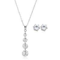 Parures de bijoux zircon cubique Micro Pave Zinc Alloy, Boucle d’oreille stud & collier, alliage de zinc, avec zircon cubique, avec 5cm chaînes de rallonge, Placage de couleur argentée, pour femme, transparent, protéger l'environnement, sans nickel, plomb et cadmium, 29mm,7mm, Longueur Environ 42 cm, Vendu par fixé