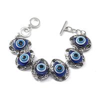 Bracelet Evil Eye bijoux, alliage de zinc, larme, Placage de couleur argentée, unisexe & émail, bleu, protéger l'environnement, sans nickel, plomb et cadmium, 27mm, Longueur Environ 21 cm, Vendu par PC