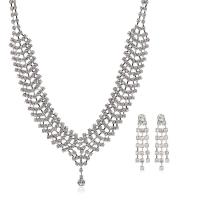 Strass-Schmuck-Sets, Ohrring & Halskette, Strass, mit Zinklegierung, silberfarben plattiert, für Frau, klar, 39mm,19mm,10x38mm, Länge ca. 42 cm, verkauft von setzen