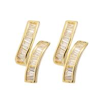 Zinklegering oorknoppen, Zinc Alloy, met Cubic Zirconia, gold plated, voor vrouw, duidelijk, nikkel, lood en cadmium vrij, 9x19mm, Verkocht door pair