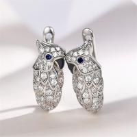 Boucles d'oreilles en laiton zircon cubique pavent, perroquetperruche, Placage de couleur platine, pavé de micro zircon & pour femme & émail, transparent, protéger l'environnement, sans nickel, plomb et cadmium, 19mm, Vendu par paire