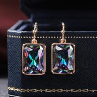 Zircon cubique ( CZ ) Boucles d'oreilles pendantes, laiton, avec zircon cubique, rectangle, Placage de couleur d'or, pour femme, multicolore, protéger l'environnement, sans nickel, plomb et cadmium, 29mm, Vendu par paire