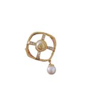 Cubic Zirconia Broche, metal, con Nácar & Perlas plásticas, Cuadrado, chapado en color dorado, Joyería & micro arcilla de zirconia cúbica & para mujer, libre de níquel, plomo & cadmio, 20x35mm, Vendido por UD