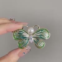 El esmalte Broche, metal, con Perlas plásticas, Mariposa, chapado en color dorado, micro arcilla de zirconia cúbica & para mujer, verde, libre de níquel, plomo & cadmio, 55x35mm, Vendido por UD