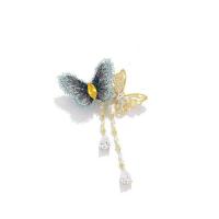 Cubic Zirconia Broche, metal, con paño, Mariposa, chapado en color dorado, micro arcilla de zirconia cúbica & para mujer, libre de níquel, plomo & cadmio, 73x49mm, Vendido por UD