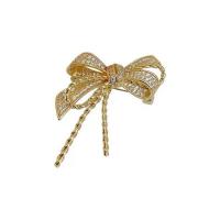 Cubic Zirconia Broche, metal, Lazo, chapado en color dorado, micro arcilla de zirconia cúbica & para mujer, libre de níquel, plomo & cadmio, 50x36mm, Vendido por UD