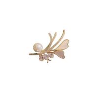 Shell Brooch Brass with Shell & Plastic Pearl Branch gold color plated micro pave cubic zirconia & for woman nickel lead & cadmium free Sold By PC