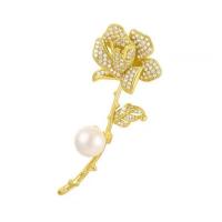 Zirkoon Broche, Messing, met Plastic Pearl, Rose, gold plated, micro pave zirconia & voor vrouw, nikkel, lood en cadmium vrij, 72x30mm, Verkocht door PC