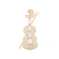 Cubic Zirconia Spilla, ottone, with perla in plastica, Violino, placcato color oro, Micro spianare cubic zirconia & per la donna, assenza di nichel,piombo&cadmio, 43x19mm, Venduto da PC