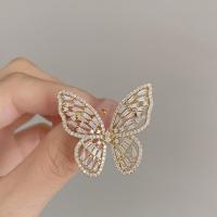 Cubic Zirconia Broche, metal, Mariposa, chapado en color dorado, micro arcilla de zirconia cúbica & para mujer, dorado, libre de níquel, plomo & cadmio, 36x34mm, Vendido por UD