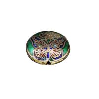 cloisonne perler, Flad Rund, guldfarve belagt, du kan DIY, grøn, 16.13x4.28mm, Ca. 10pc'er/Bag, Solgt af Bag