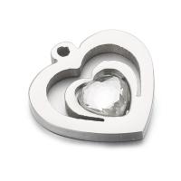 Acier inoxydable Coeur Pendentifs, Acier inoxydable 304, avec cristal, unisexe & creux, couleur originale, 16mm, Vendu par PC