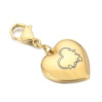 Key Chain, 304 rustfrit stål, Heart, Galvanisk plettering, Unisex, gylden, 16mm, Solgt af PC