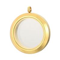 Zinc Alloy Locket Vedhæng, 304 rustfrit stål, med Glas, Flad Rund, Galvanisk plettering, Unisex, flere farver til valg, 25mm, Solgt af PC