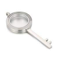 Lo zinco in lega Locket pendenti, 304 acciaio inox, with vetro, Chiave, Placcatura galvanica, unisex, nessuno, 25x54mm, Venduto da PC