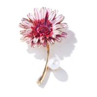 Kunststof Pearl Brooch, Zinc Alloy, met Plastic Pearl, Chrysamthemum, plated, mode sieraden & voor vrouw, roze, nikkel, lood en cadmium vrij, 32x50mm, Verkocht door PC