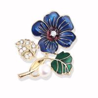 emalje broche, Zinc Alloy, med Plastic Pearl, Flower, mode smykker & Unisex & med rhinestone, nikkel, bly & cadmium fri, 35x45mm, Solgt af PC