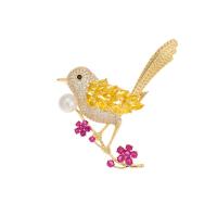 Cubic Zirconia Brooch Brass with Plastic Pearl Bird fashion jewelry & micro pave cubic zirconia & for woman golden nickel lead & cadmium free Sold By PC