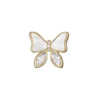 Shell Brooch Brass with Shell Butterfly fashion jewelry & micro pave cubic zirconia & for woman golden nickel lead & cadmium free Sold By PC