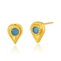 Pendientes de turquesa, metal, con turquesa, 18K chapado en oro, Joyería & para mujer, dorado, libre de níquel, plomo & cadmio, 5x7mm, Vendido por Par