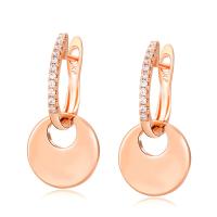 Boucles d'oreilles en alliage de zinc, Plat rond, Plaqué de couleur d'or rose, bijoux de mode & pour femme & avec strass, couleur or rose, protéger l'environnement, sans nickel, plomb et cadmium, 13x28mm, Vendu par paire