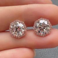 Boucles d'oreilles en laiton zircon cubique pavent, Motif géométrique, Plaqué de couleur d'or rose, pavé de micro zircon & pour femme, 11x8mm, Vendu par paire