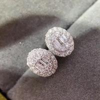 Cubic Zirconia Micro Pave Latão Brinco, cobre, Oval, platinado, micro pavimento em zircônia cúbica & para mulher, 8.50x10.50mm, vendido por par