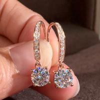 Boucles d'oreilles en laiton zircon cubique pavent, Motif géométrique, Plaqué de couleur d'or rose, pavé de micro zircon & pour femme, 7mm, Vendu par paire