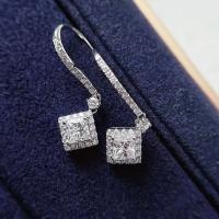 Cubic Zirconia Micro Pave Latão Brinco, cobre, Rhombus, platinado, micro pavimento em zircônia cúbica & para mulher, 14mm, vendido por par