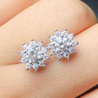 Messing Stud ørering, Flower, platineret, for kvinde & med cubic zirconia, 10mm, Solgt af par