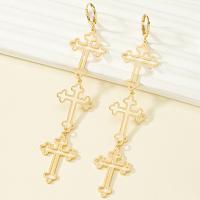 Zinc Alloy Drop Earrings Cross gold color plated fashion jewelry & for woman nickel lead & cadmium free Sold By Pair