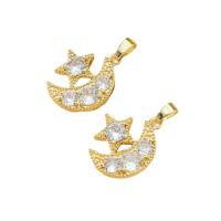 Μενταγιόν Cubic Zirconia (CZ) Brass, Ορείχαλκος, με Cubic Zirconia, Σελήνη και Star, χρώμα επίχρυσο, για τη γυναίκα, νικέλιο, μόλυβδο και κάδμιο ελεύθεροι, 17x25mm, 5PCs/τσάντα, Sold Με τσάντα