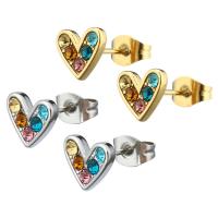 Stainless Steel Stud Earrings 304 Stainless Steel Heart Vacuum Ion Plating for woman & with rhinestone Sold By Bag