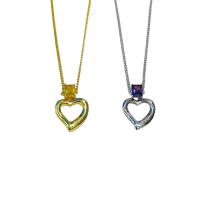 Brass Necklace with Cubic Zirconia with 5cm extender chain Heart plated for woman & hollow nickel lead & cadmium free 26mm Length Approx 40 cm Sold By PC