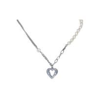 Collar de Latón, metal, con Perlas plásticas, Corazón, chapado en color de plata, para mujer & hueco, libre de níquel, plomo & cadmio, 22x22mm, longitud aproximado 49 cm, Vendido por UD