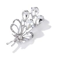 Broche cristal, alliage de zinc, avec cristal, Bouquet, bijoux de mode & pavé de micro zircon & pour femme, argent, protéger l'environnement, sans nickel, plomb et cadmium, 32x60mm, Vendu par PC