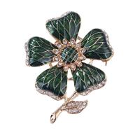 El esmalte Broche, aleación de zinc, Flor, Joyería & para mujer & con diamantes de imitación, verde, libre de níquel, plomo & cadmio, 40x50mm, Vendido por UD