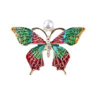 El esmalte Broche, aleación de zinc, con Perlas plásticas, Mariposa, para mujer & con diamantes de imitación, libre de níquel, plomo & cadmio, 48x35mm, Vendido por UD